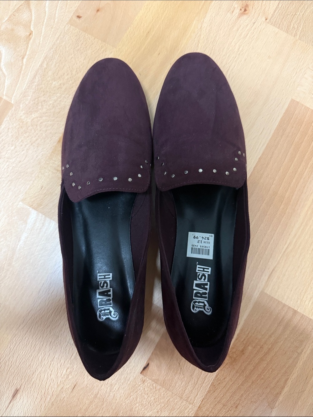 Brash Plum Suede Studded Loafers 12W